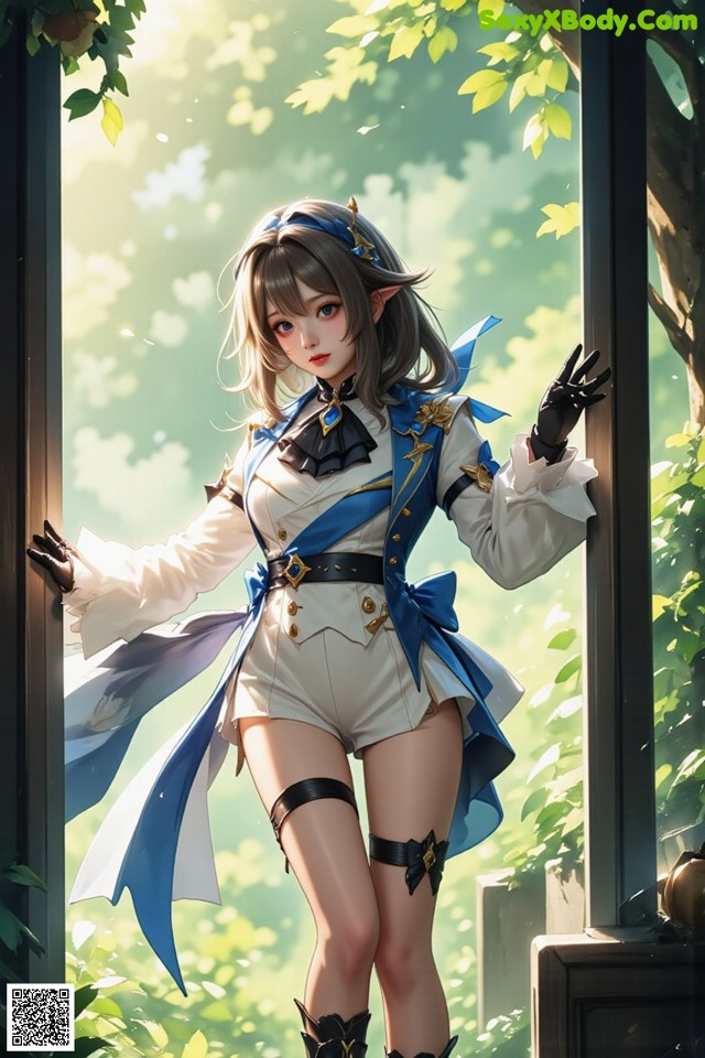 Hentai - Luminous Charm of the Aquatic Enchantress Set.2 20250126 Part 2 No.304192 A woman in a white and blue outfit standing in front of a window.