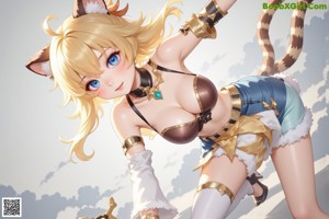 A woman in a cat costume is posing for a picture.
