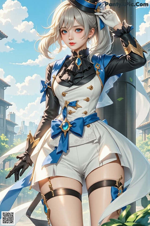 Hentai - Luminous Charm of the Aquatic Enchantress Set.2 20250126 Part 12 No.02a04f A woman in a white and blue outfit is posing for a picture.