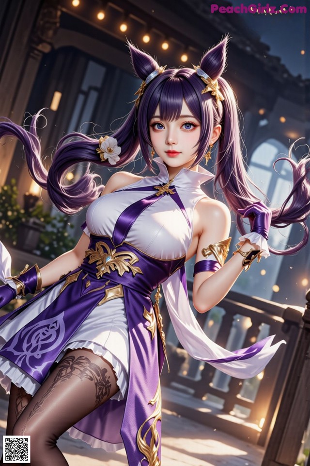 Hentai - Sovereign of Lightning in Exquisite Garb Set.2 20250126 Part 5 No.8e1c51 A woman in a purple and white outfit holding a sword.