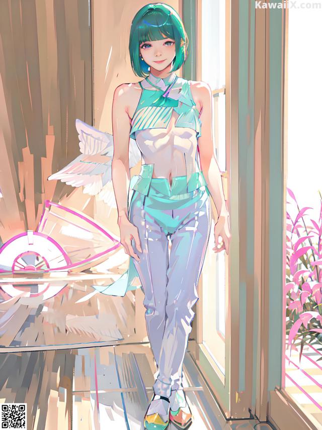A woman standing in front of a window in a room.