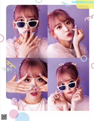 A magazine cover with a woman with pink hair and nails.